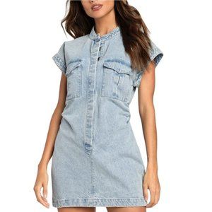 Lulus S On this Sweet Day Dress Light Wash Denim Button Front Mini